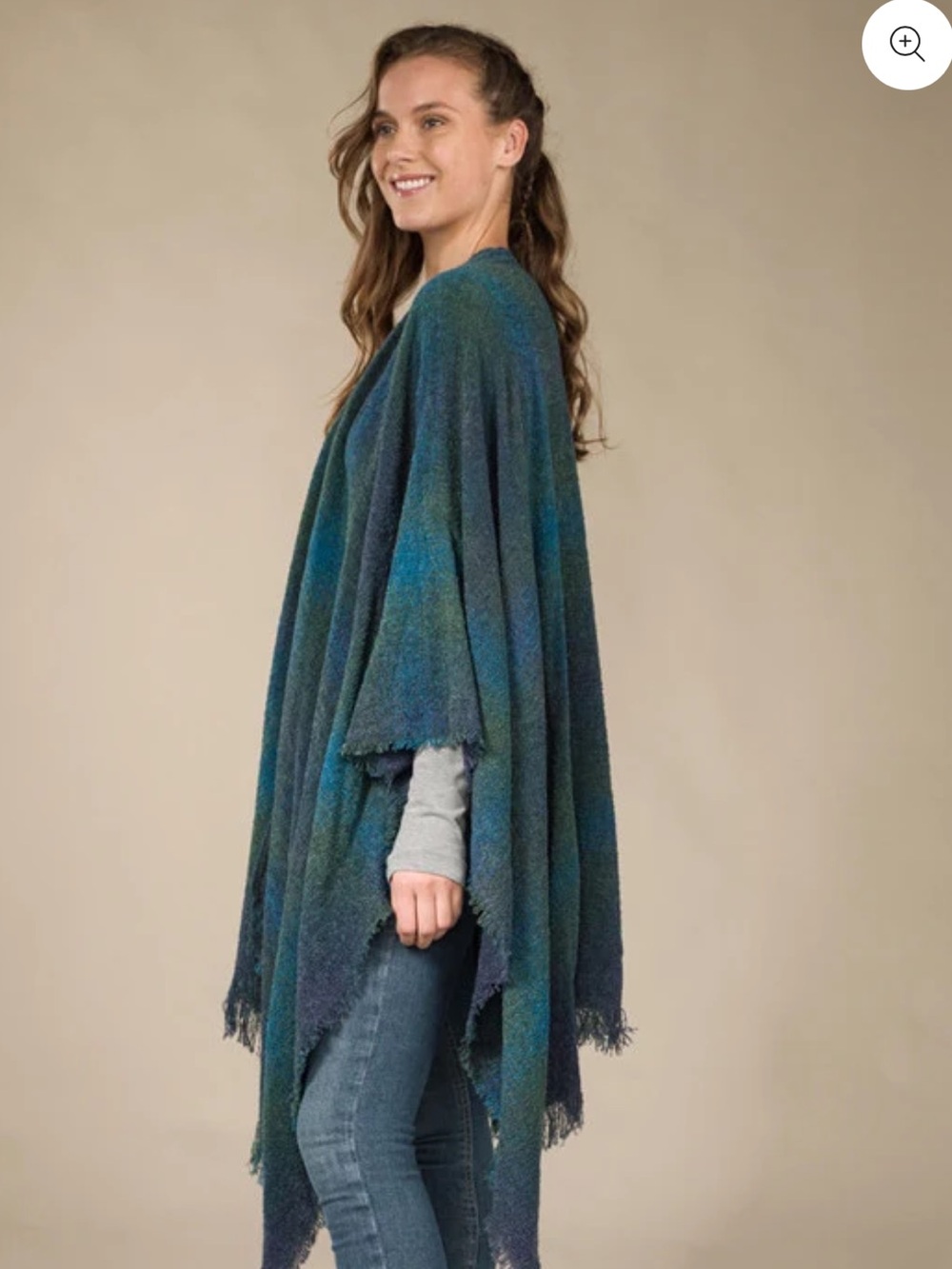 Kerry Mills Teal Check Fringed Lambswool Celtic Ruana Wrap